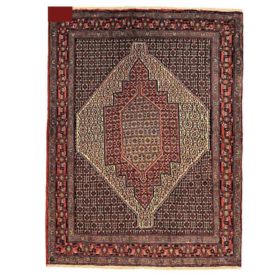 Handgeknoopt Perzisch Kurdistan Tapijt (Tribaal Mahi / Herati Medaillon) – Rode Wol