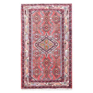 Handgeknoopt Perzisch Hamadan Silva Tapijt (Geometrisch Medaillon) – Rode Wol