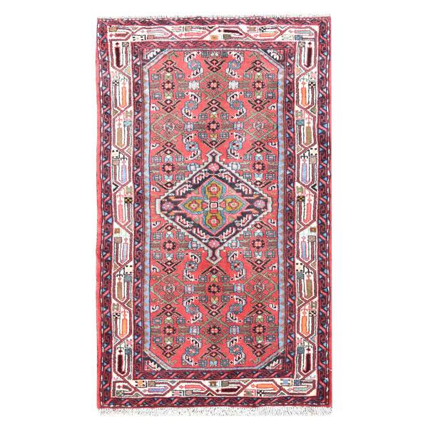 Handgeknoopt Perzisch Hamadan Silva Tapijt (Geometrisch Medaillon) – Rode Wol