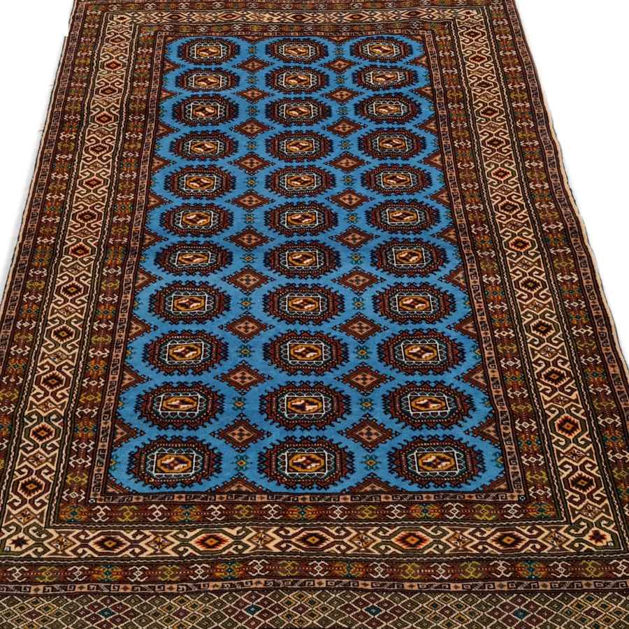 Handgeknoopt Perzisch Turkmen Dalan Tapijt (Bukhara Design) – Bruine Wol