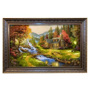Handgeknoopte Perzische Picturale Tapis uit Tabriz Afbeeldend Landelijk Landschap