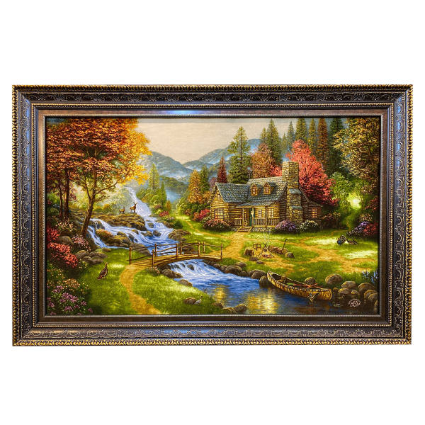 Handgeknoopte Perzische Picturale Tapis uit Tabriz Afbeeldend Landelijk Landschap