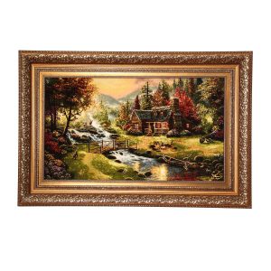 Handgeknoopte Perzische Picturale Tapis uit Tabriz Afbeeldend Dorp