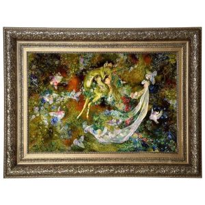 Handgeknoopte Perzische Wandtapijt uit Tabriz Afbeeldend Ahoo Miniatuur