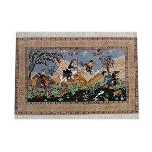 Handgeknoopte Perzische Picturale Tapis Afbeeldend Leeuwen