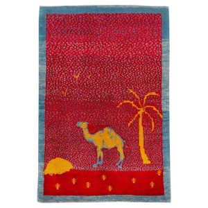 Perzisch Gabbeh wollen tapijt handgeweven met dierenmotieven Camel I