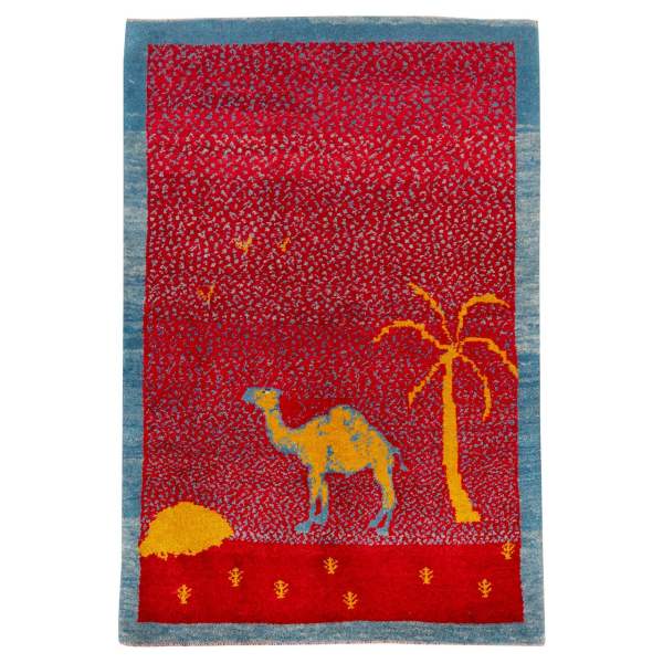 Perzisch Gabbeh wollen tapijt handgeweven met dierenmotieven Camel I