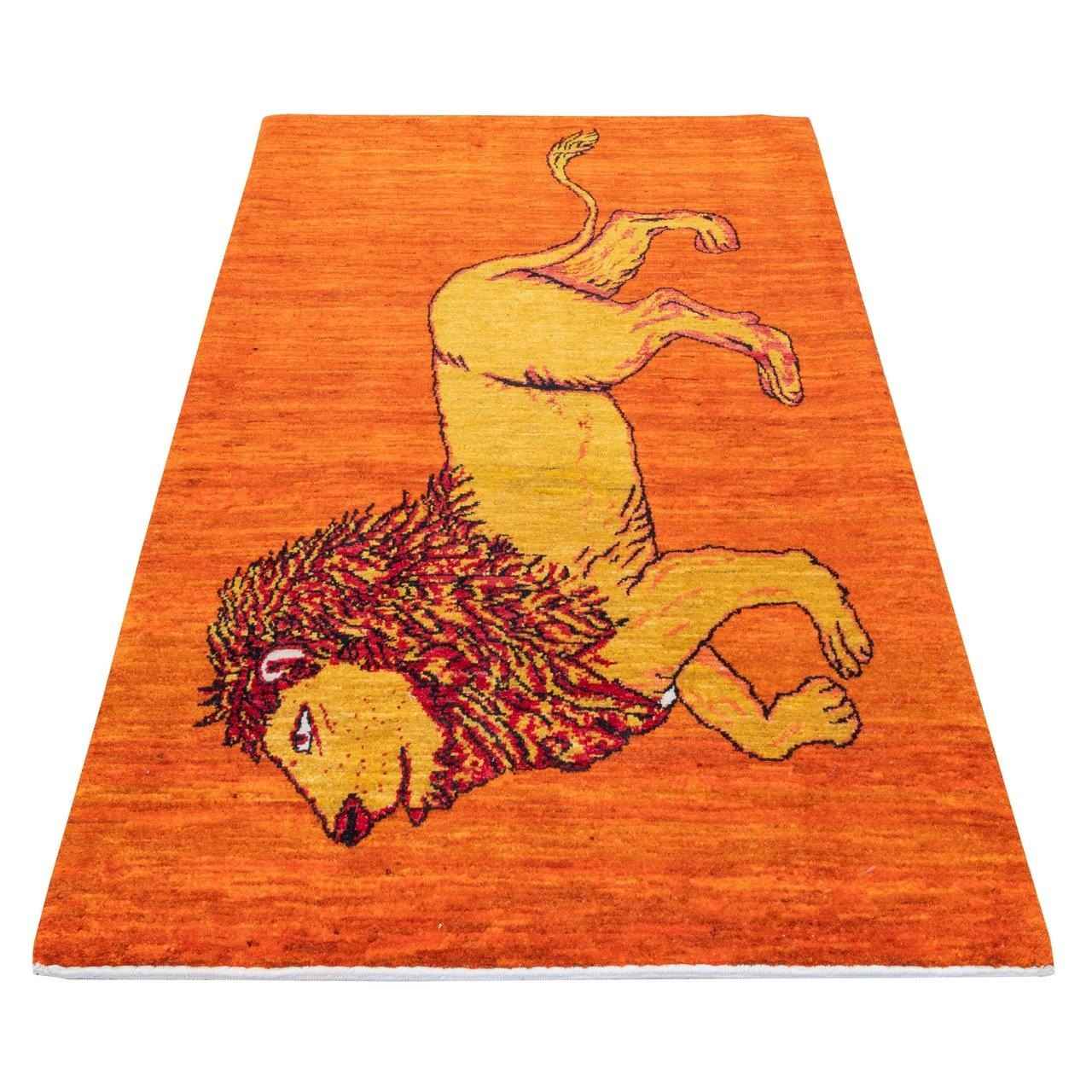 Perzisch Gabbeh wollen tapijt handgeweven met dierenmotieven Lion II
