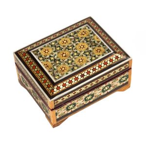 Handgemaakte Houten Sieradendoos met Perzisch Khatam Design – Shayeste
