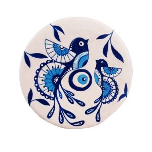 Decoratief Keramisch Bord Handbeschilderde Blauwe Vogels