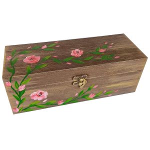 Houten Doos voor Cadeaus met Artistiek Patroon Roze Bloem