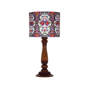 Traditionele houten tafellamp met Perzisch geïnspireerde lampenkap (Blauw)