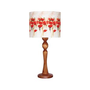 Traditionele houten tafellamp met bloemenlampenkap