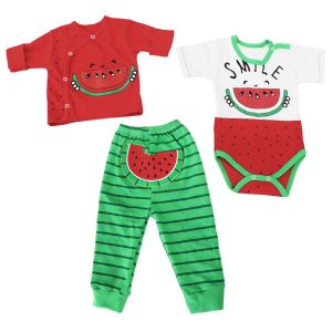 Set van 3 Stuks Katoenen Babykleding – Model Watermeloen