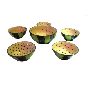 Handgemaakte Keramische Kommen – Gele Watermeloen – Set van 6