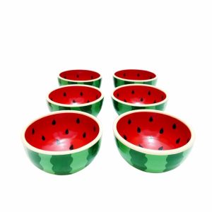 Handgemaakte Keramische Kommen – Watermeloen II – Set van 6