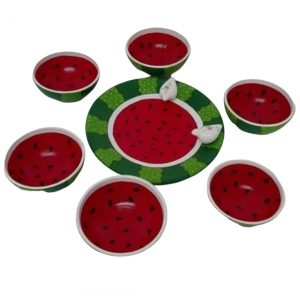 Handgemaakte Keramische Kommen & Bord – Watermeloen Set