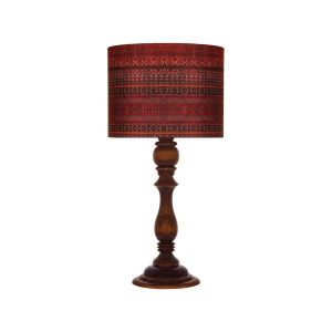 Traditionele Houten Tafellamp met Perzisch Geïnspireerde Lampenkap Kilim (Rood)