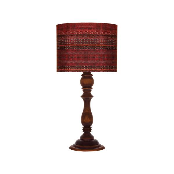 Traditionele Houten Tafellamp met Perzisch Geïnspireerde Lampenkap Kilim (Rood)