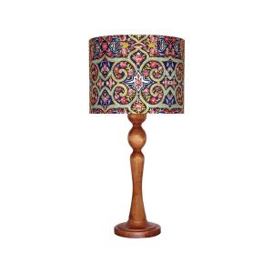 Traditionele Houten Tafellamp met Perzisch Geïnspireerde Lampenkap Karimi