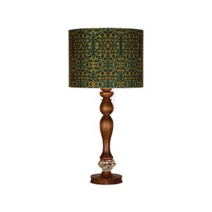 Traditionele Houten Tafellamp with Perzisch Geïnspireerde Lampenkap Saba