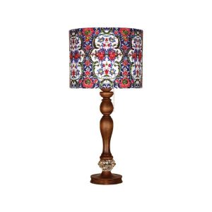 Traditionele Houten Tafellamp met Perzisch Geïnspireerde Lampenkap Samko
