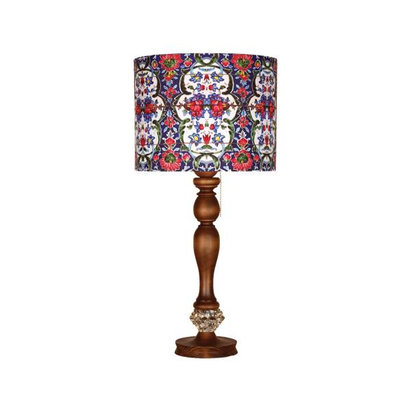 Traditionele Houten Tafellamp met Perzisch Geïnspireerde Lampenkap Samko