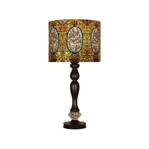 Traditionele Houten Tafellamp met Perzisch Geïnspireerde Lampenkap Sareb