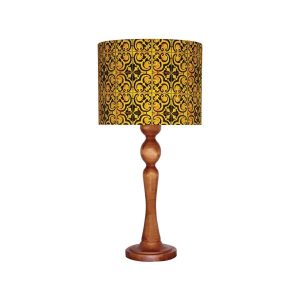 Traditionele Houten Tafellamp met Perzisch Geïnspireerde Lampenkap Geel