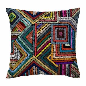 Groene Etnische Velvet Kussenhoes – Geometrisch Design