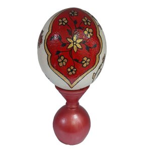 Perzische Decoratieve Struisvogelei – Vermiljoen Bloemenpatroon