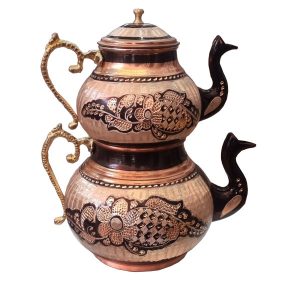 Perzische Koperen Dubbele Theepot Duurzaam & Gehamerd – Golin