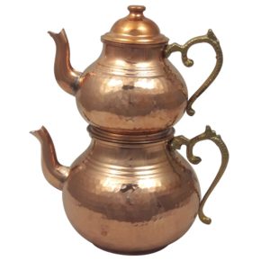 Perzische Koperen Dubbele Theepot Gehamerd & Duurzaam – Azar