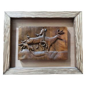 Ingelijste Houten Gesneden Kunst – Dieren Thema Gazelle