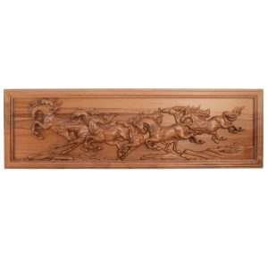 Ingelijste Houten Gesneden Kunst – Dieren Thema Paarden