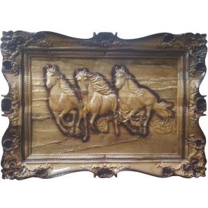 Ingelijste Houten Gesneden Kunst – Dieren Thema Rennen Paarden