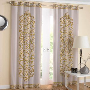 Gedrukte Fluwelen Oogletgordijn – Gouden Design