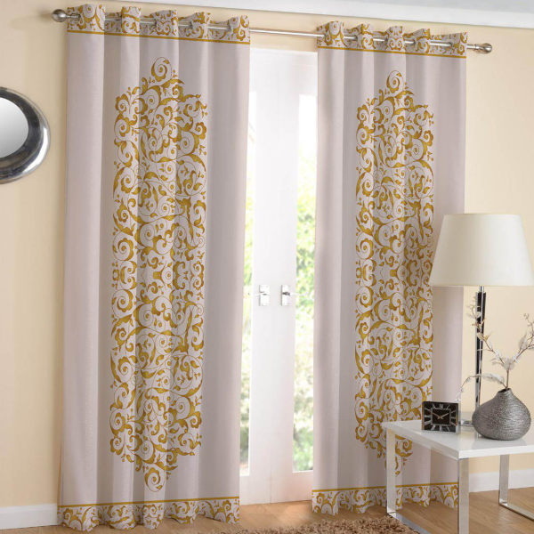 Gedrukte Fluwelen Oogletgordijn – Gouden Design