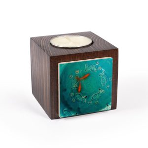 Perzische Houten Kubus Theelichthouder Vis (2x)
