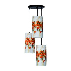 Stoffen Cluster Hanglamp met Fluwelen Cilinder Lampenkap – Rode Bloemen