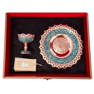 Gekoesterde Perzische Ambachtelijke Turquoise Inleg Schotel en Kom Cadeauset