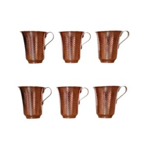 Perzische Koperen Beker – Set van 6 Handgemaakt met Handvat voor Koude Dranken – Gehamerd Minel