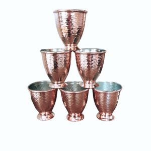 Perzische Koperen Beker – Set van 6 Handgemaakt met Handvat voor Koude Dranken – Gehamerd
