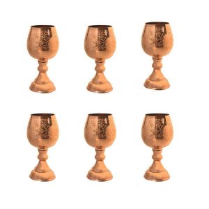 Set van 6 Koperen Wijnglazen – Model Shafagh – Geslagen