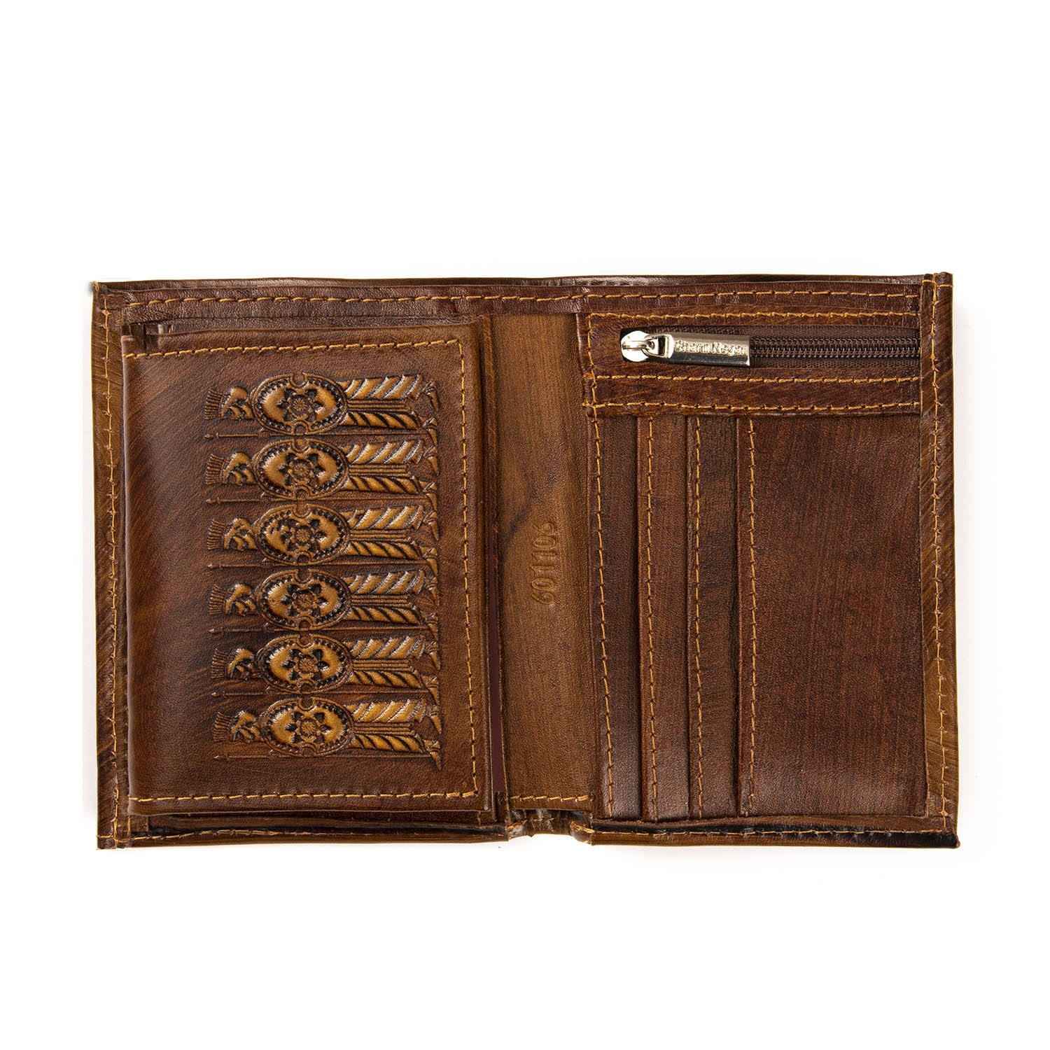 Perzische Leren Bifold Portemonnee met Achaemenes Design
