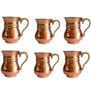 Perzische Koperen Beker – Set van 6 Handgemaakt met Handvat voor Koude Dranken – Gehamerd