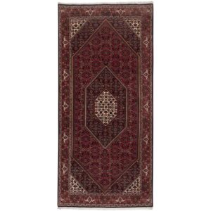 Handgeknoopt Perzisch Bijar Hoor 2-Meter Loper (Mahi / Herati Patroon) – Rode Zijde & Wol