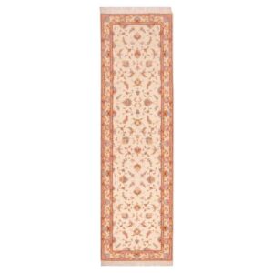 Handgeknoopt Perzisch Tabriz Yara Loper (Elegant Bloemenpatroon) – Crème Zijde & Wol