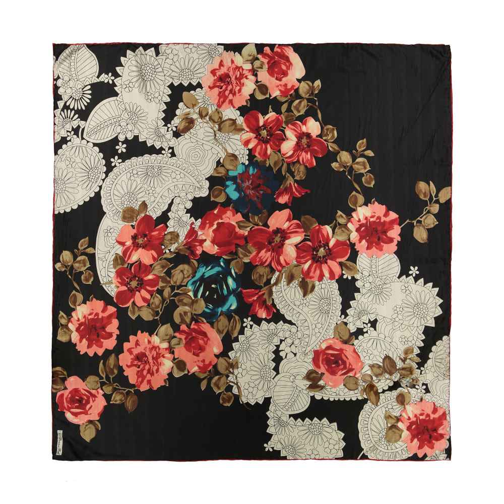 Bloemenprint zijden sjaal voor dames – Luxe en levendig Simin Ontwerp