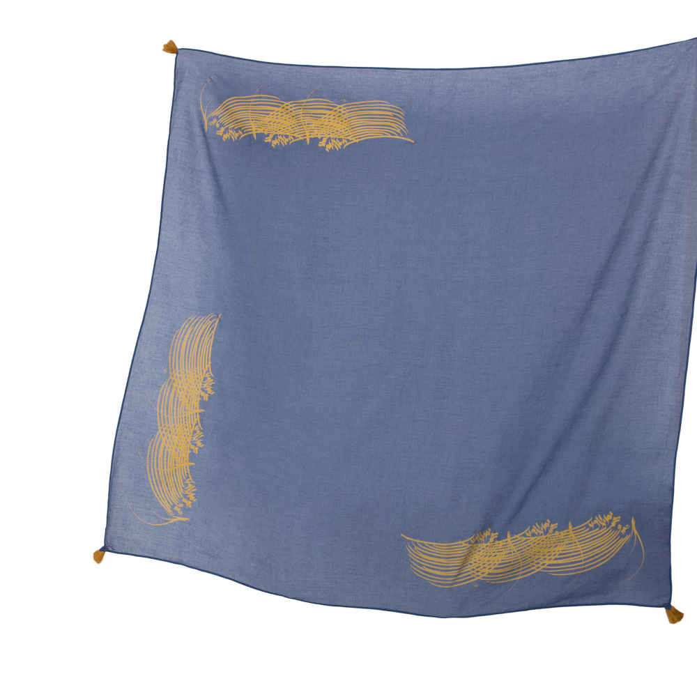 Perzische Damessjaal – Artistiek Blauw Eshgh Kalligrafie Design